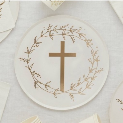 Pratos Comunhão Cruz Dourada
