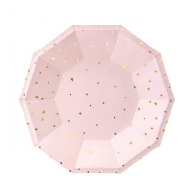 Pratos Rosa Estrelas Douradas