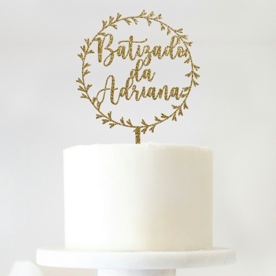 Topo Bolo Batismo Moldura Acrílico Glitter