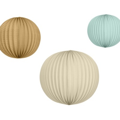 Decoração Bolas de Papel Azul, Castanho e Creme