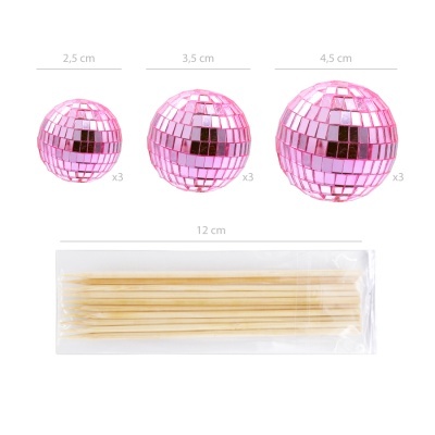 Toppers Bolas Espelhos Rosa Claro
