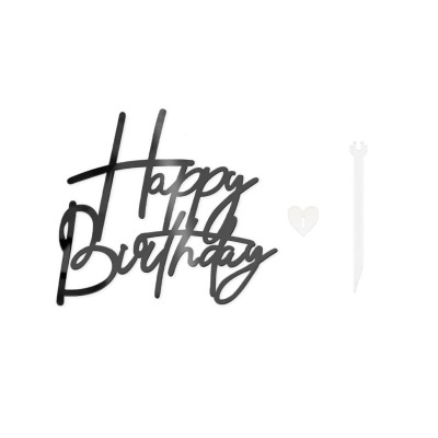 Aplique Frente de Bolo Happy Birthday Preto