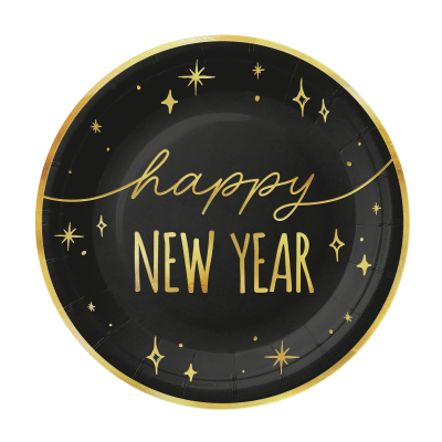 Pratos Happy New Year Pretos