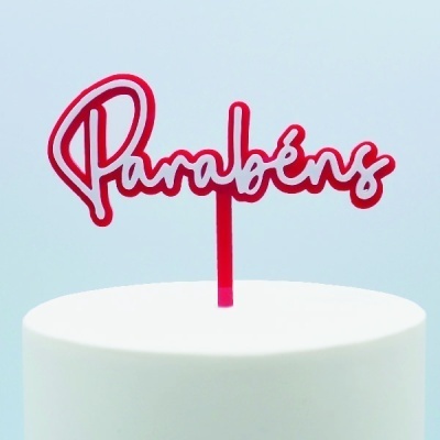 Topo Bolo Parabéns Branco e Cor
