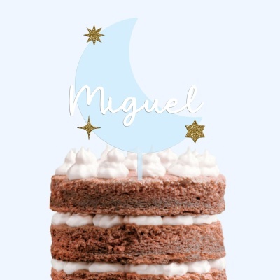 Topo Bolo Lua c/ Nome Azul