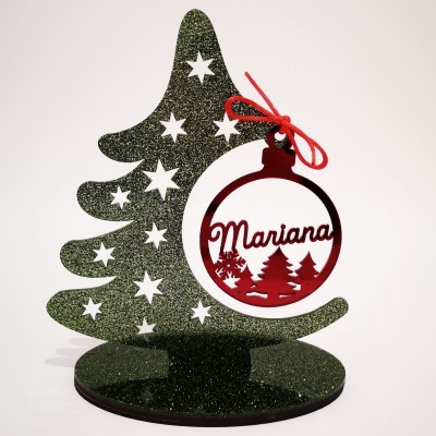 Bola Natal Recortada Vermelha Pinheiro