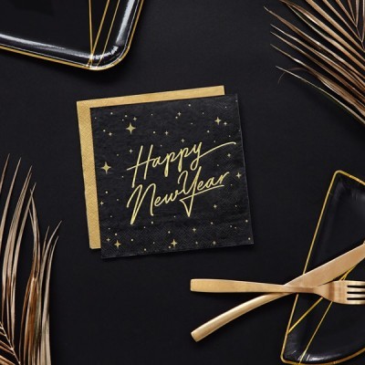 Guardanapos Happy New Year Pretos