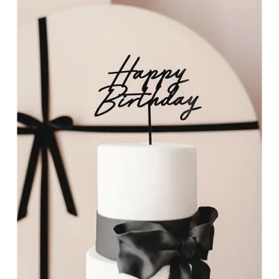 Topo Happy Birthday Preto Acrílico