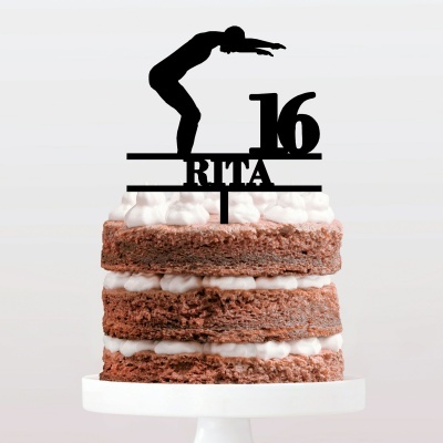 Topo Bolo Natação Menina Nome e Idade