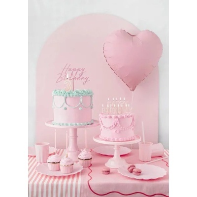 Topo Happy Birthday Rosa Acrílico