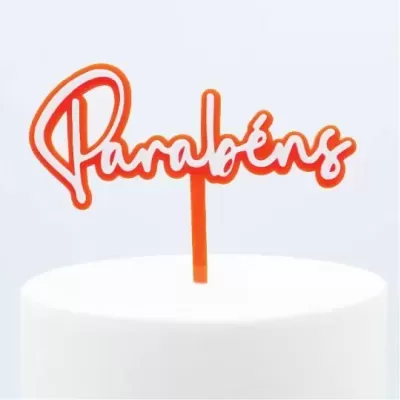 Topo Parabéns Laranja Acrílico