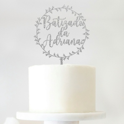 Topo Bolo Batismo Moldura Acrílico Glitter