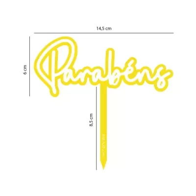 Topo Parabéns Amarelo Acrílico