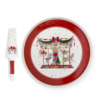 Christmas Carrossel Prato Bolo c/ Espátula
