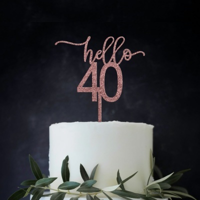 Topo Bolo Hello 40 Acrilico Glitter