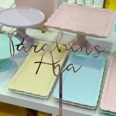 Topo Bolo Acrilico Letra Fina