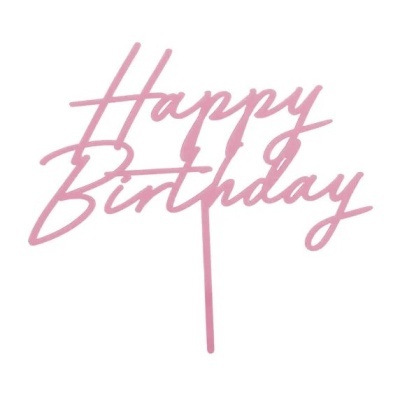 Topo Happy Birthday Rosa Acrílico