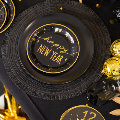 Pratos Happy New Year Pretos