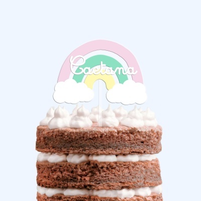 Topo Bolo Arco-Íris c/ Nome Cor 2