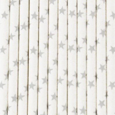 Palhinhas Prateado Estrelas -  Conj. 25