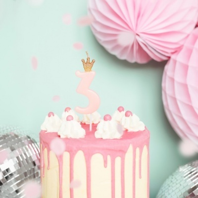 Vela Número Rosa Coroa Dourada