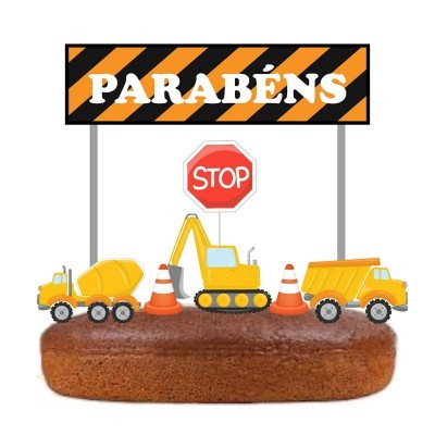 Topo Bolo Carrinhos e Construções
