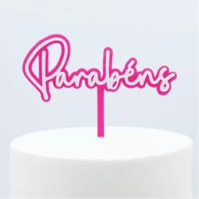 Topo Parabéns Rosa Acrílico