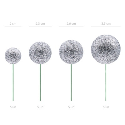 Toppers Bolas Glitter Prata - conj.20
