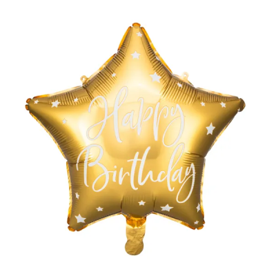 Balão Estrela Happy Birthday Dourado