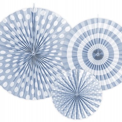 Rosetas Azul Pastel Riscas e Bolinhas - Conj. 3