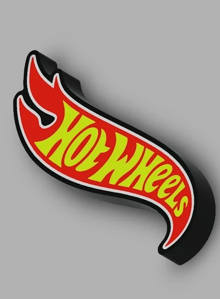 Logótipo tridimensional Hot Wheels em chama vermelho e amarelo