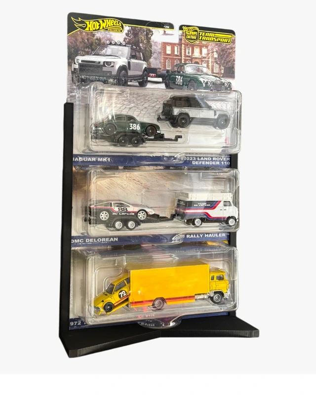 Brinquedos Hot Wheels Team Transport em embalagem com carros e carrinhas em escala