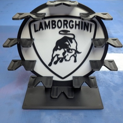 Suporte de mesa em preto e branco com logótipo da Lamborghini