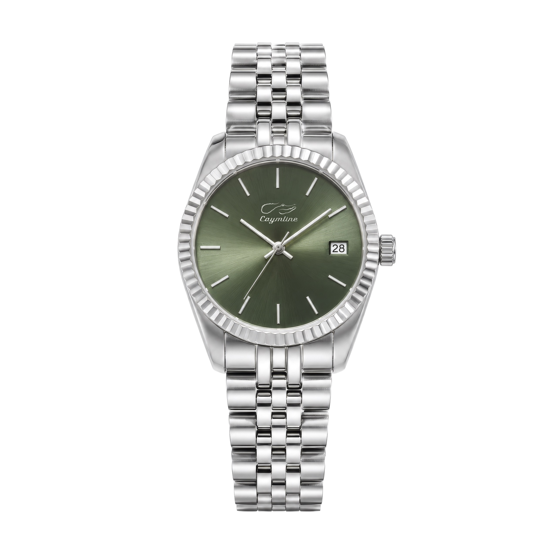 Relógio Caymline Olive Relógio prateado com mostrador verde e bracelete em metal