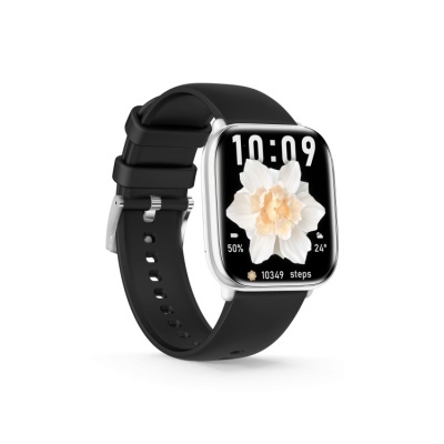 Relógio inteligente com ecrã retangular e bracelete preta
