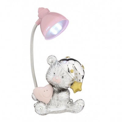 Candeeiro de mesa com figura de urso prateado e rosa