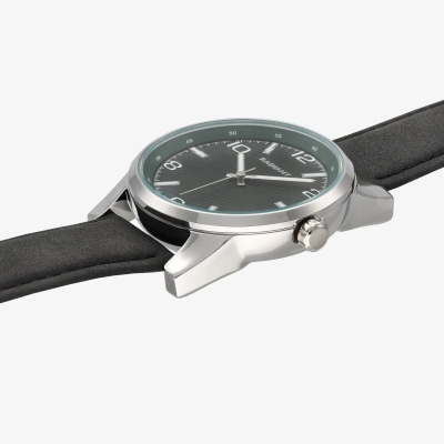 Relógio de pulso com mostrador preto e correia preta