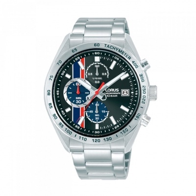 Relógio de pulso Lorus prateado com mostrador preto e detalhes coloridos