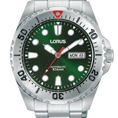 Relógio LORUS prateado com mostrador verde e data