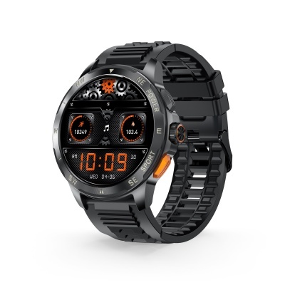 Relógio digital desportivo preto com bracelete de silicone e mostrador com engrenagens decorativas