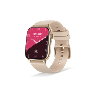 Relógio inteligente com ecrã quadrado em dourado e bracelete bege