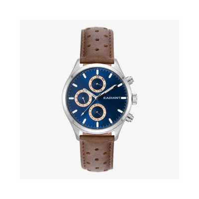Relógio de pulso azul com pulseira de couro castanho