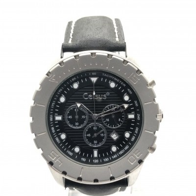 Relógio de pulso masculino prateado e preto com bracelete de couro