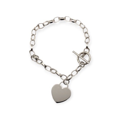 Pulseira prateada com coração e fecho toggle