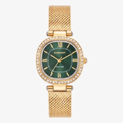 Relógio feminino dourado com mostrador verde e cristais