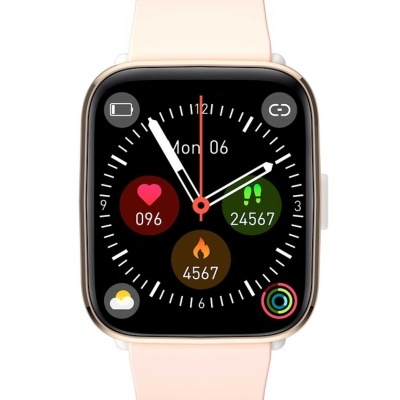 Relógio inteligente com bracelete rosa e ecrã digital colorido