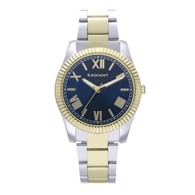 Relógio de pulso RADIANT com bracelete bicolor prateado e dourado e mostrador azul
