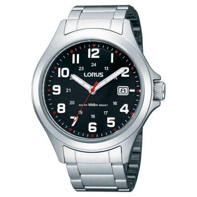 Relógio LORUS com mostrador preto e bracelete metálica prateada