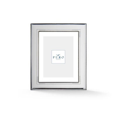 Moldura de foto prateada com design simples e texto 'PURO ARGENTI'
