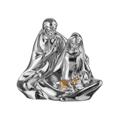 Estatueta prateada da Natividade com detalhes dourados